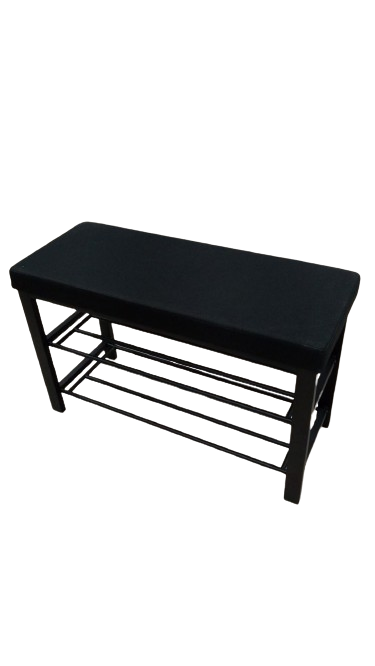 Faux Linen - Shoe Bench - Black/Black Metal