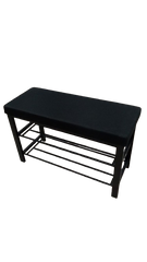 Faux Linen - Shoe Bench - Black/Black Metal