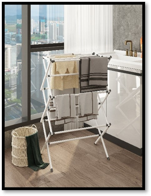 6.6m drying space. Easy-fold mechanism. Color : White. Dimension: 23.6" x 13.8" x 41.3". - Foldable Drying Rack