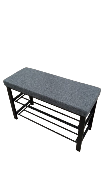 Faux Linen - Shoe Bench - Cool Grey/Black Metal