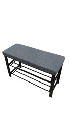 Faux Linen - Shoe Bench - Cool Grey/Black Metal