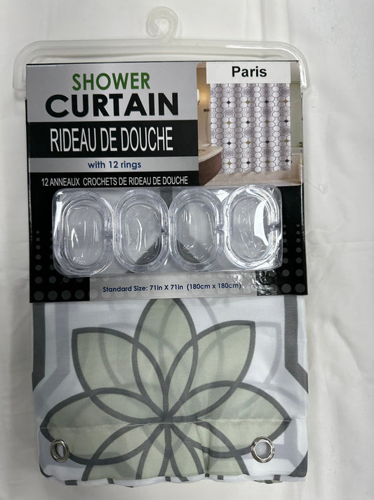 Paris Shower Curtain with 12 Plastic Rings